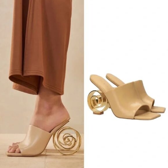 Cult Gaia Ira Spiral Swirl Slide Mule SANDAL 35 5 Natural Gold Leather NEW $458 - Picture 2 of 15